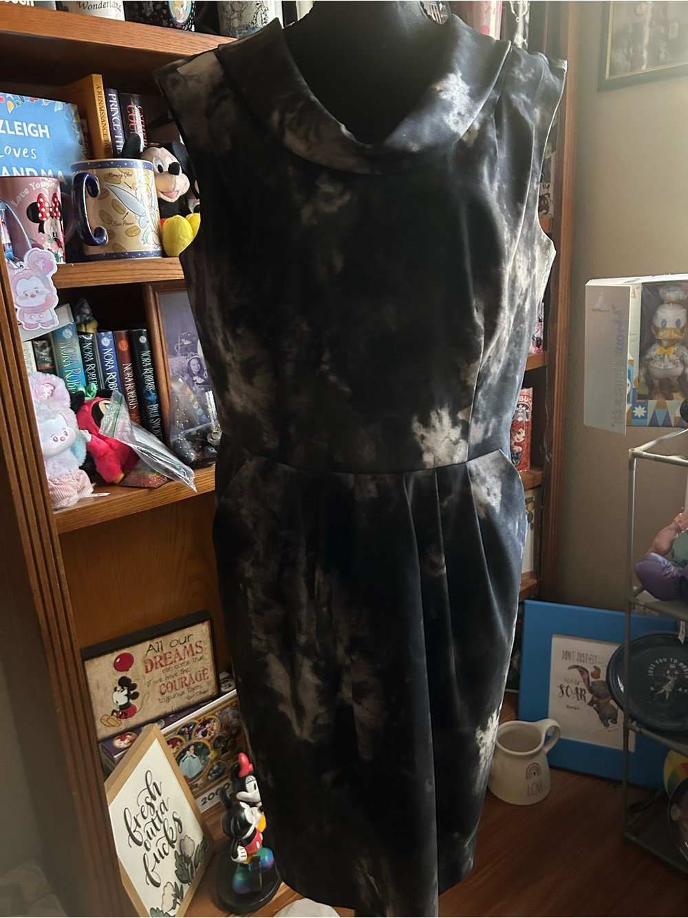 Alex Classic Black & Gray Tie-Dye Sleeveless Dress